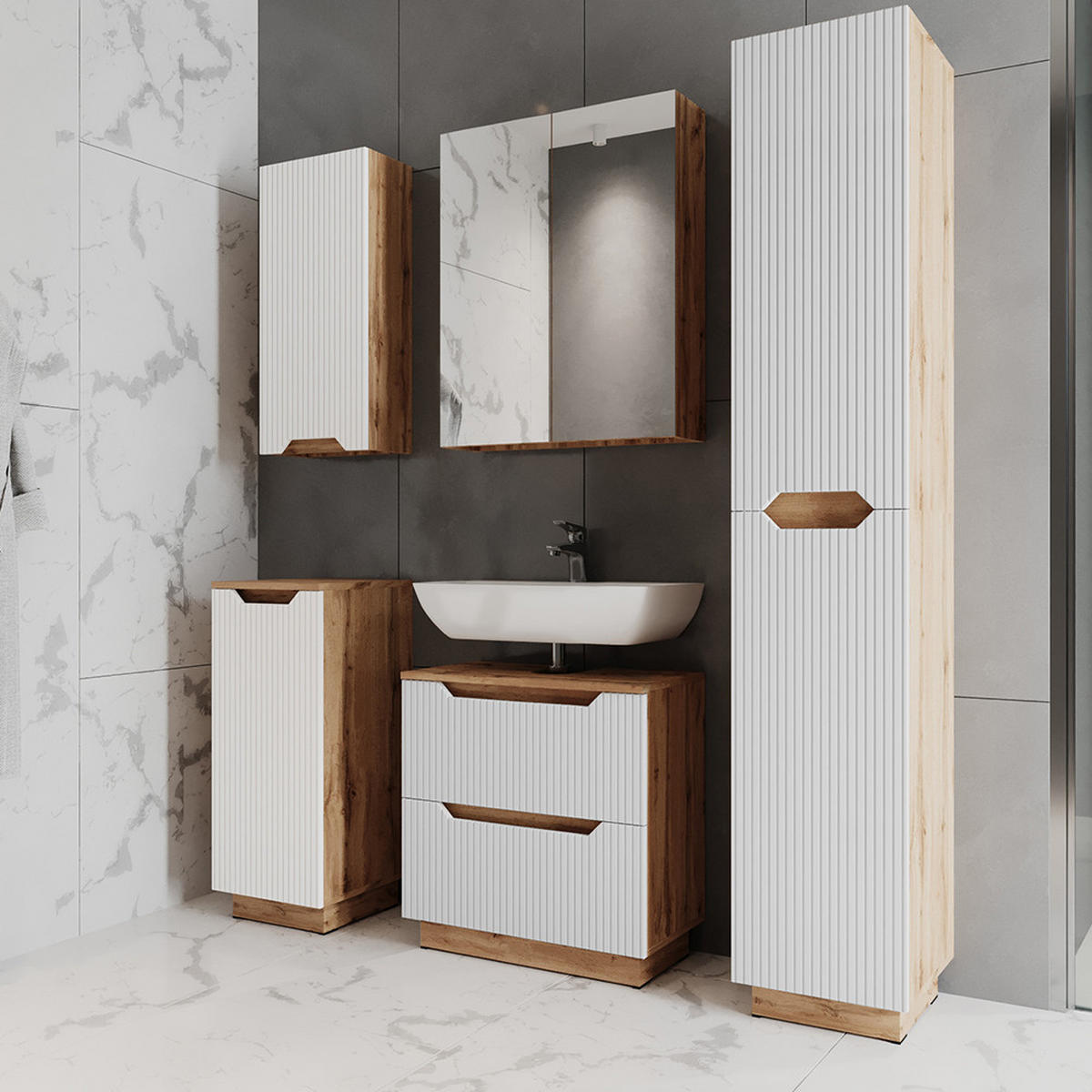 KOUPELNOVÝ NÁBYTEK Lotta Dub/bílý pruhovaný - bílá/barva dubu, kompozitní dřevo (59.8/62.5/32cm) - Vicco