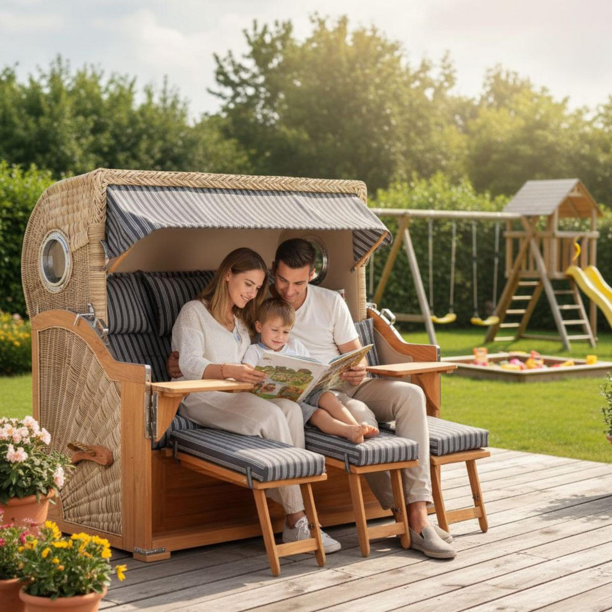 STRANDKORB XXL Baltikum mit Bullaugen - Braun/Grau, Metall (170/170/95cm) - Mr. Deko