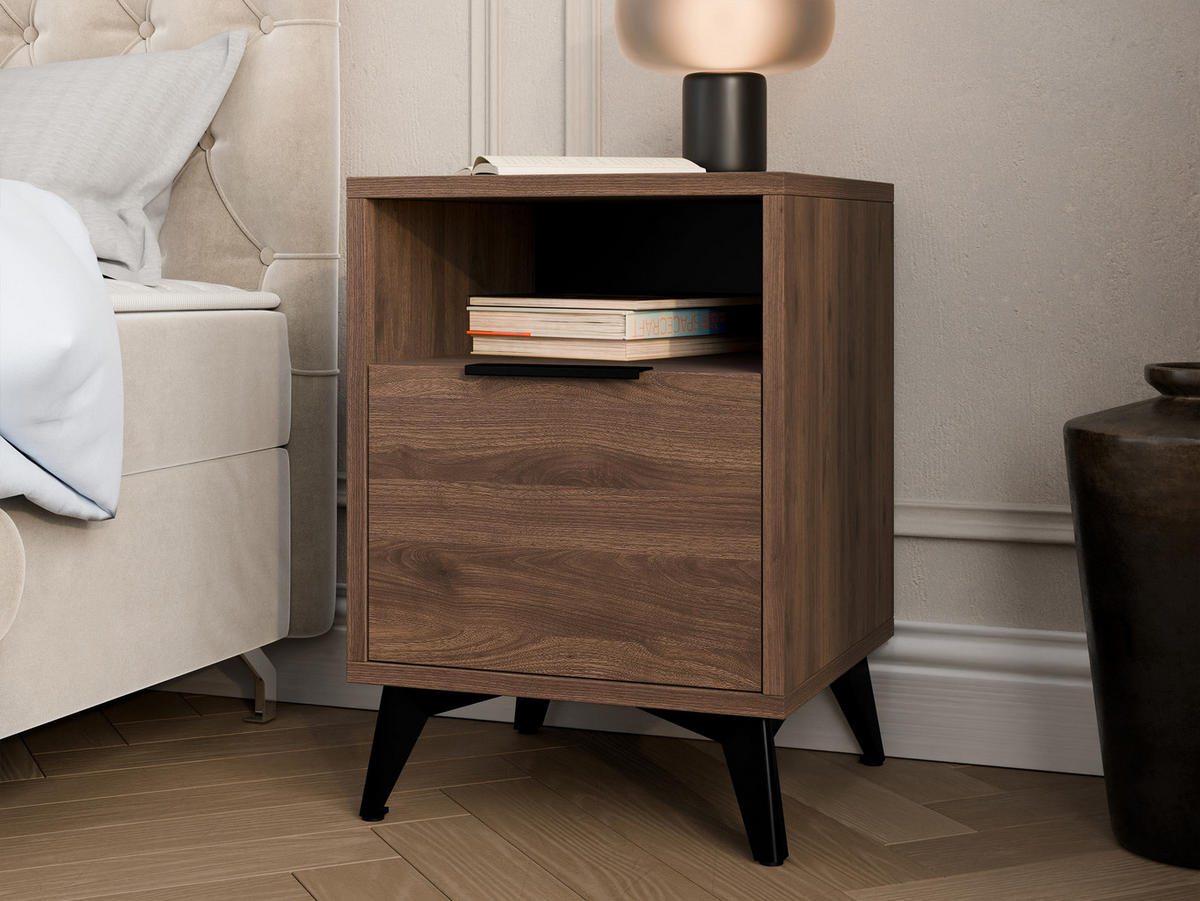 NACHTTISCH Xylix Bis 1SZ - Nussbaumfarben/Schwarz, Holzwerkstoff/Metall (44/60/40cm) - MIRJAN24