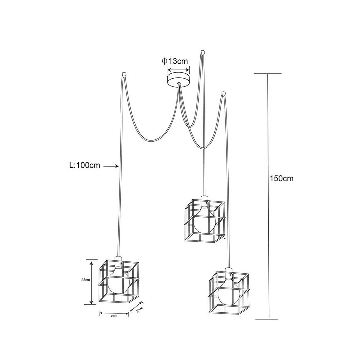 HÄNGELEUCHTE Metall Silber 3 Flammig Gitterschirme - Silberfarben, Metall (20/20/150cm) - Globo Lighting