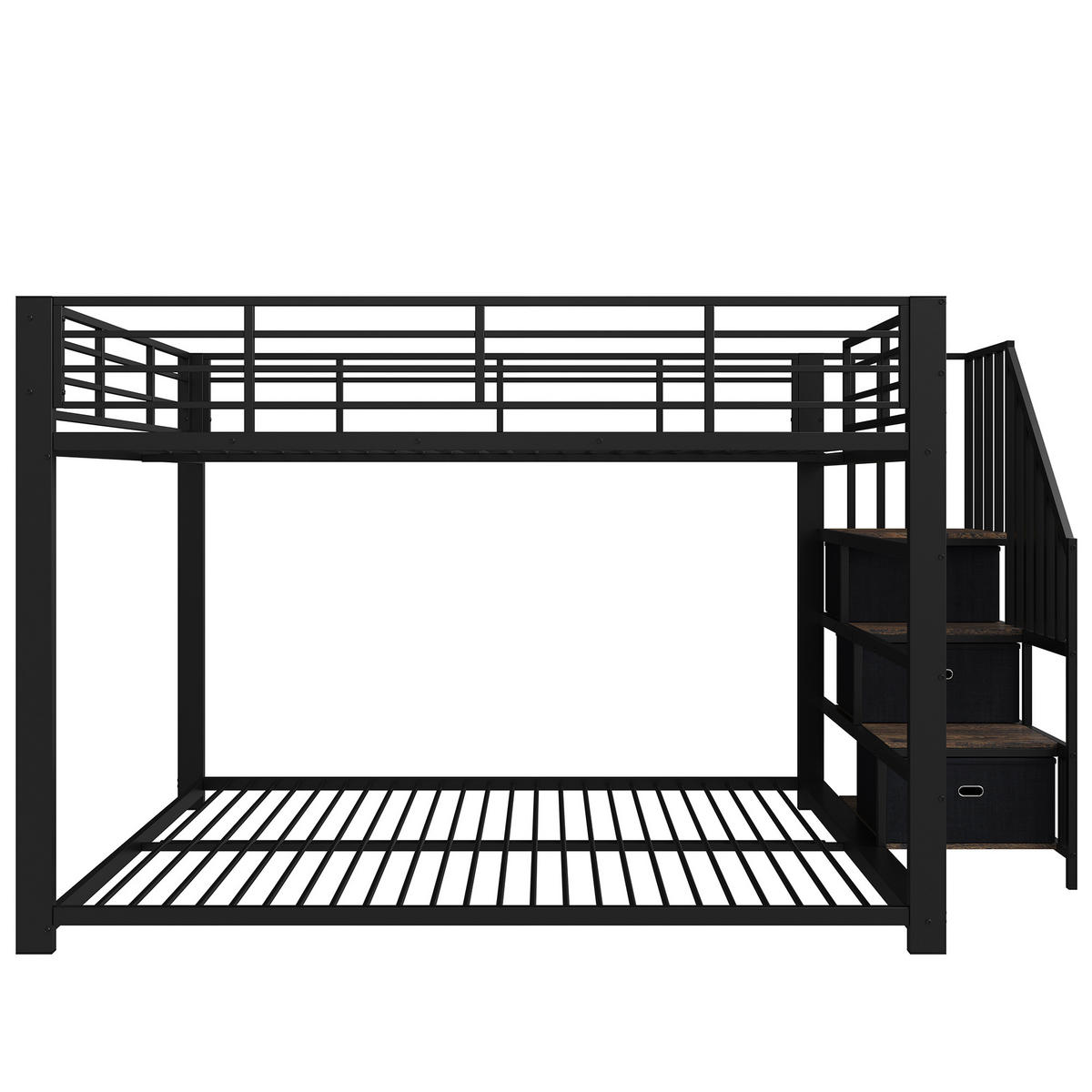ETAGENBETT 140/200 cm mit Treppe, LED und Steckdose, DE-41957, in Schwarz - Schwarz, Metall (140/200cm) - ComfortXL