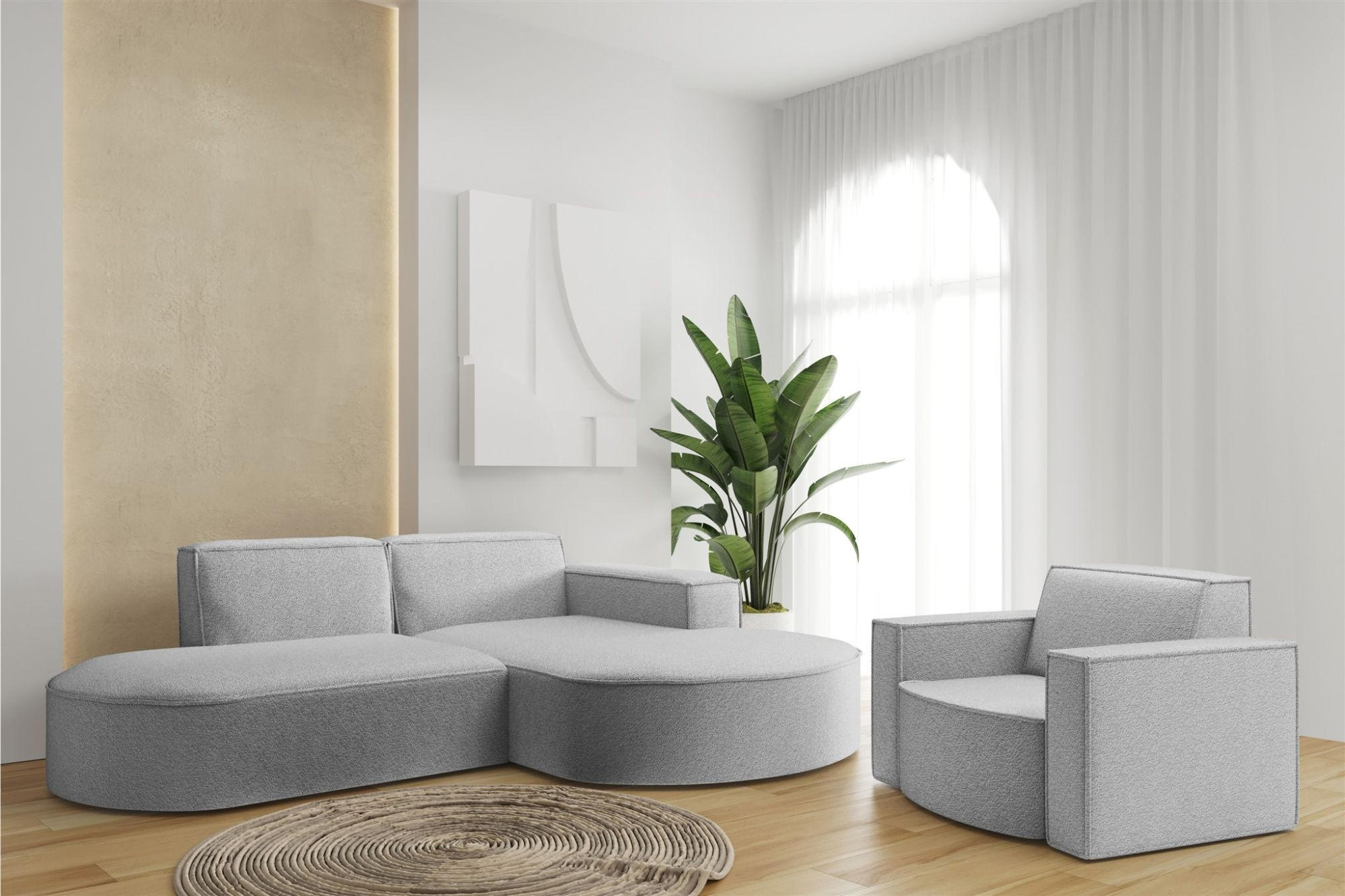 SOFASET Palma Ecksofa Sessel Ascot - Creme, Holzwerkstoff/Textil (236/78/165cm) - Fun Möbel