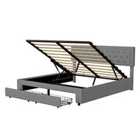 DOPPELBETT 160x200 cm Grau Samt, Hydraulischer Bettkasten und 2 Schubladen, Diamant-Knopfheftung, Tragfähigkeit 300 kg, Skandinavischer Stil - Grau, Metall (160/200cm) - GENKI LIVING