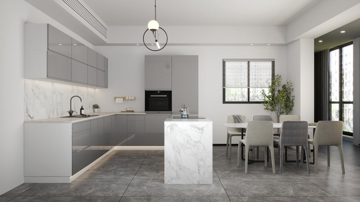 L-KÜCHE mit Insel Velmora Grau Hochglanz – 310 × 250 cm + Insel 180 cm – KÜ-AS-015 – Grau - Grau, Holzwerkstoff (310/212/58cm) - ROYAL24_MARKT
