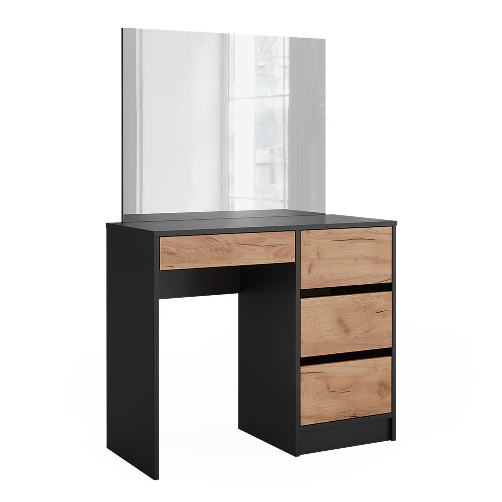 SCHMINKTISCH Sherry Anthrazit/Goldkraft Eiche 90 cm mit Spiegel - Anthrazit/Eiche Wotan, Holzwerkstoff (90/75/40cm) - Vicco