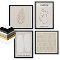 WANDBILDER 4er-Set - 50x50 cm & 40x60 cm Schwarzer Rahmen - Linien, Formen, Beige, Weiß - Schwarz, Kunststoff (50/50cm) - ArtPrintCave