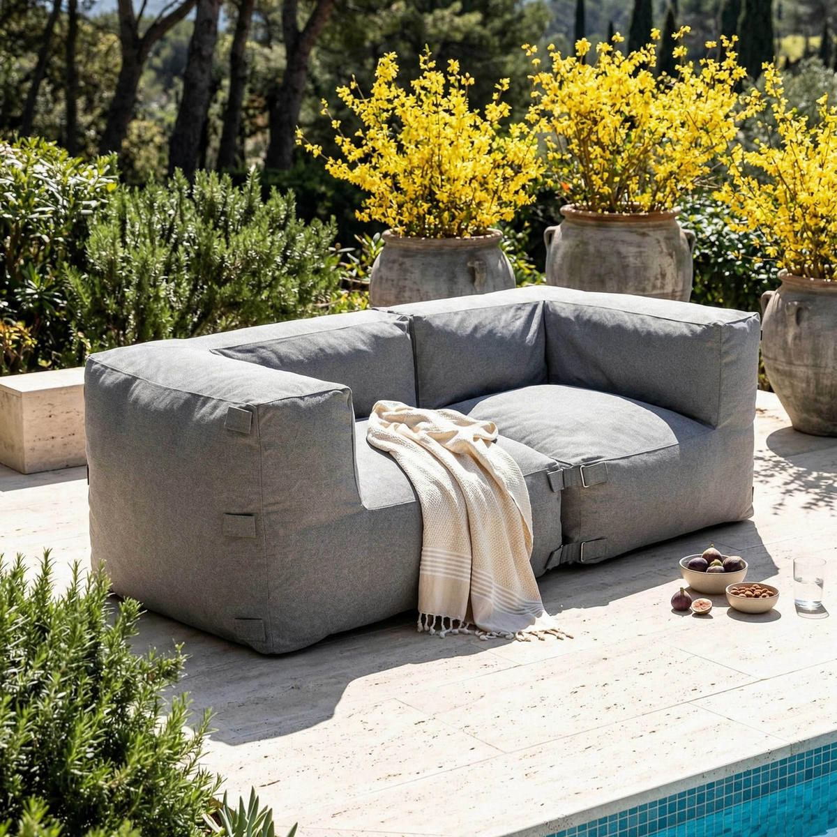 GARTENSOFA mit 2 Sitzplätzen, Grau - Grau, Textil (170/65/85cm) - Oviala