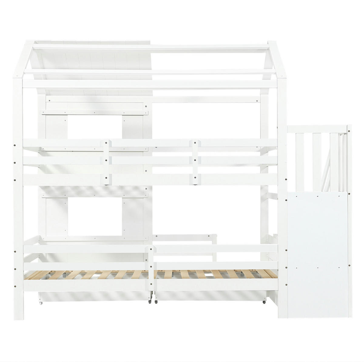 ETAGENBETT 90/200 cm weiß aus Kiefer und MDF mit Treppenschrank - Weiß, Holz (90/200cm) - OKWISH