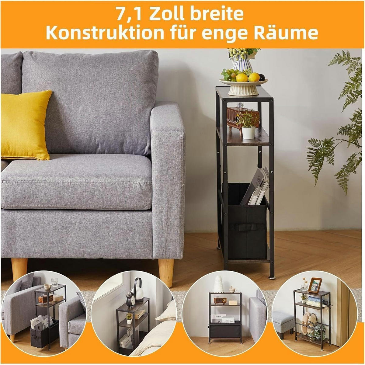 BEISTELLTISCH mit Stauraum Dunkelgrau - Multicolor, Metall (43/18/66cm)