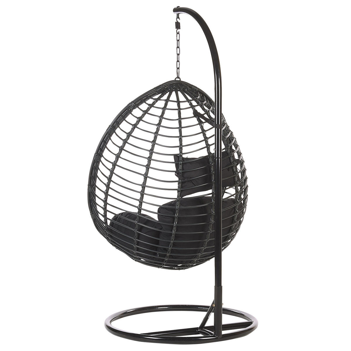 HÄNGESESSEL mit Gestell PE Rattan schwarz 97 cm Tollo - Schwarz, Kunststoff (106/199/97cm) - Beliani