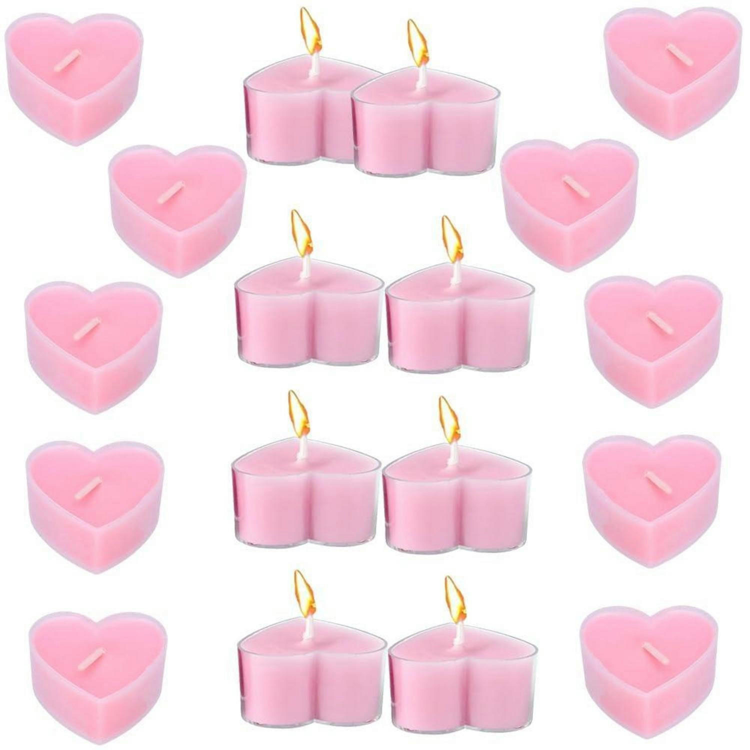 TEELICHTER Herz 18-teiliges Set Rosa 4 cm - Rosa, Paraffin (2cm)