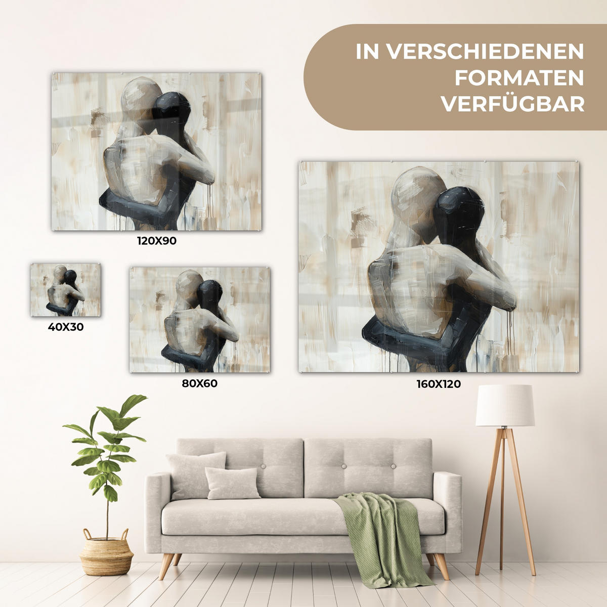 ACRYLGLASBILD Abstrakt - Liebe - Schwarz und weiß - Modern 80x60 cm - Schwarz, Glas (80/60cm) - MuchoWow