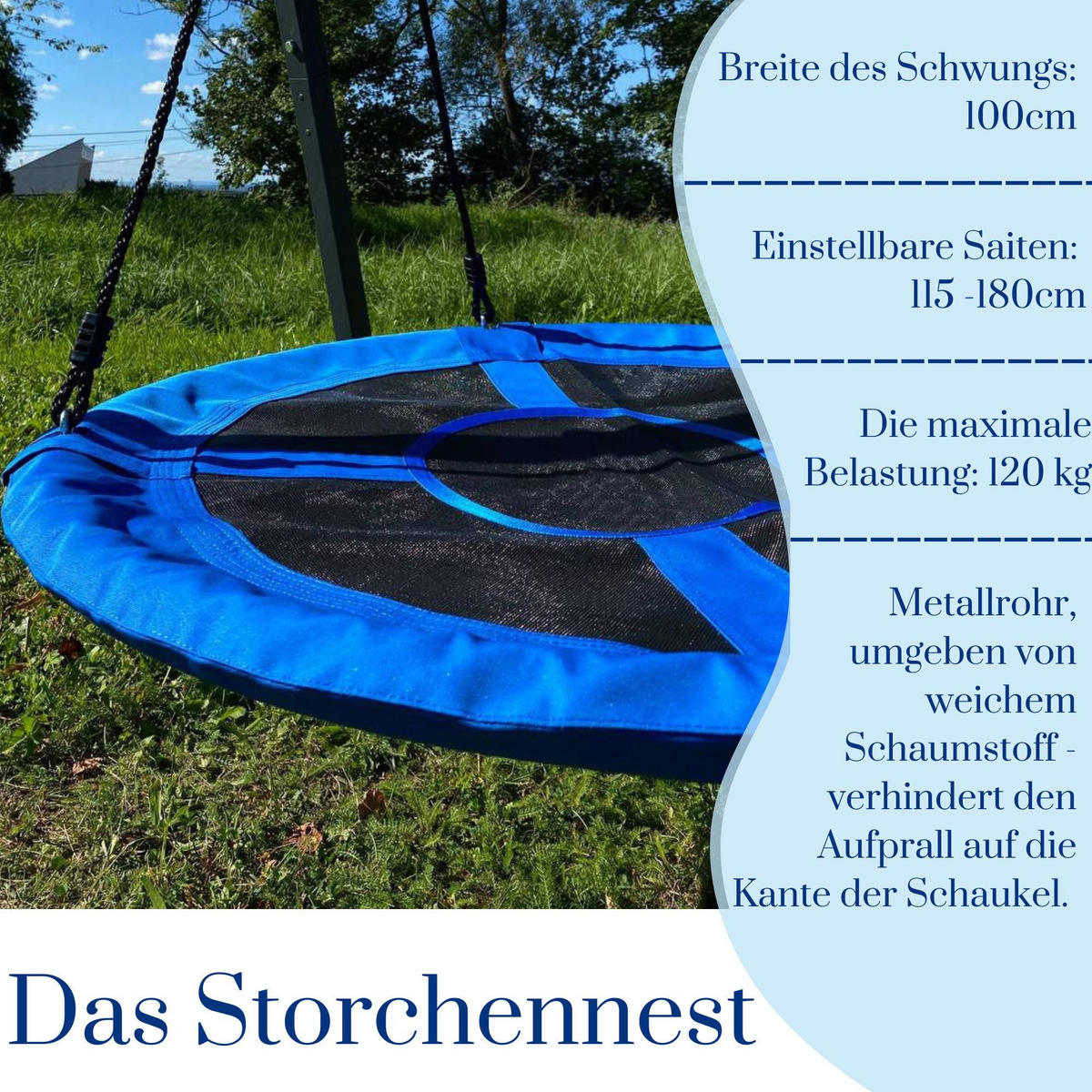 KINDERSCHAUKEL mit Nestschaukel - Blau, Metall (159/173cm) - Potenza