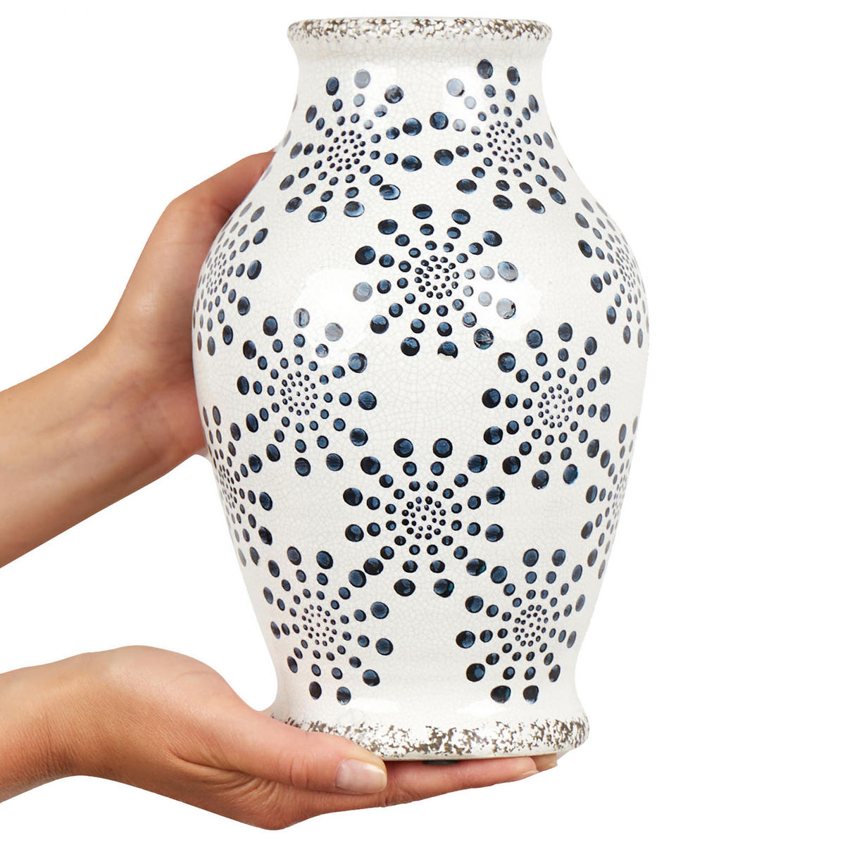 BLUMENVASE Steinzeug weiß Nemea - Weiß, Keramik (25cm) - Beliani