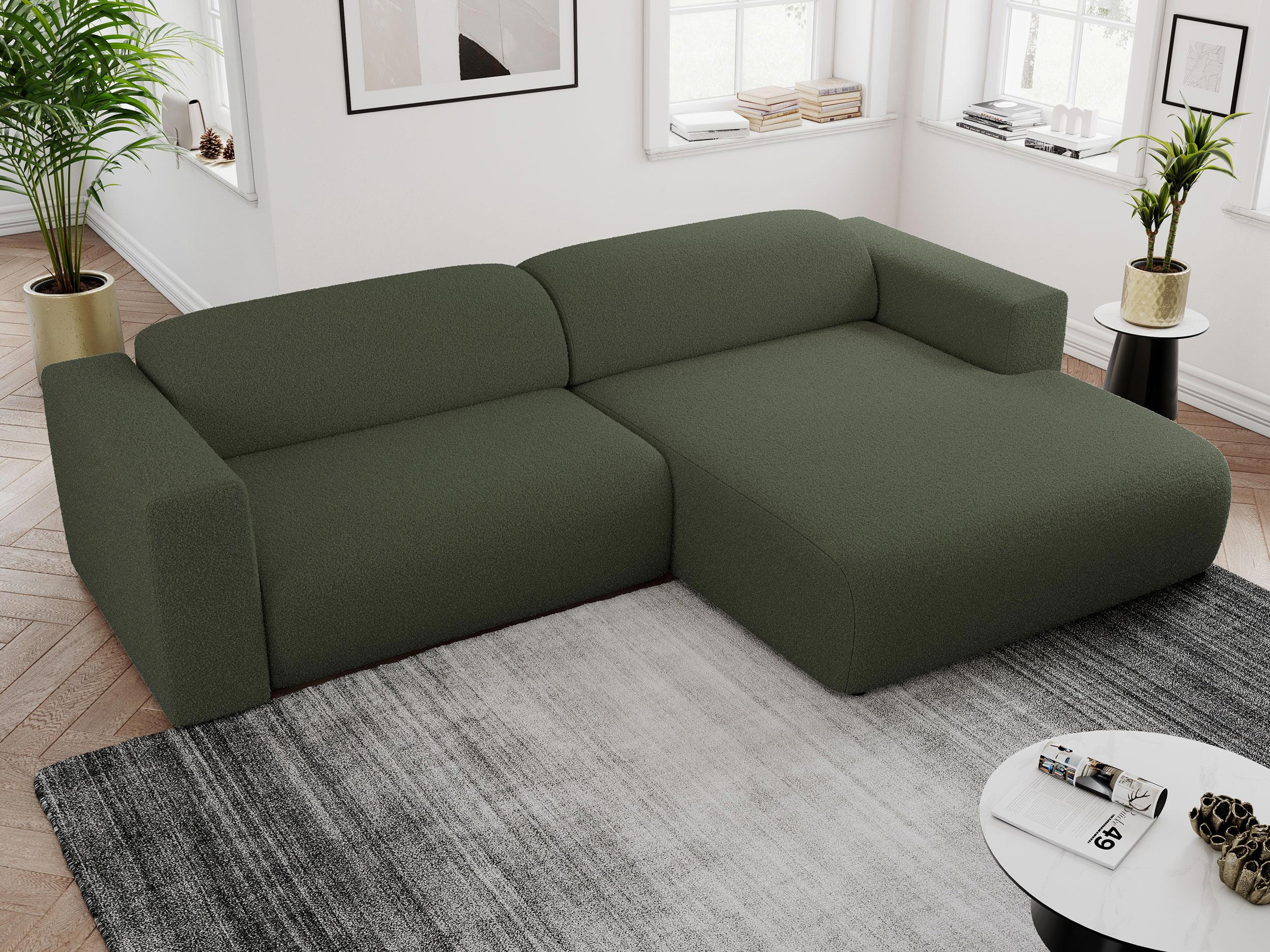 ECKSOFA PASADENA Grün Bouclé - Rechts Seite - Schwarz/Grün, Kunststoff/Textil (180/288cm) - MKS
