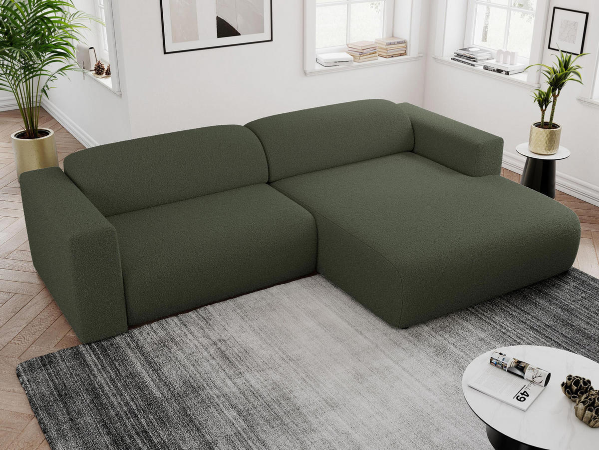 ECKSOFA PASADENA Grün Bouclé - Rechts Seite - Schwarz/Grün, Kunststoff/Textil (180/288cm) - MKS