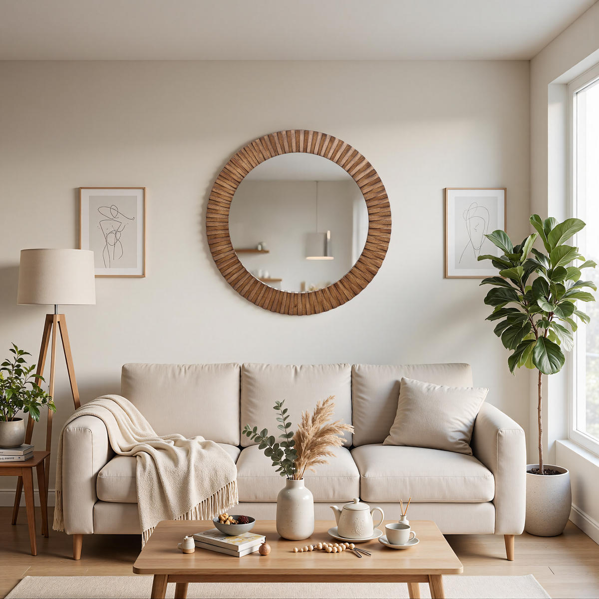 SPIEGEL rund Ø 74 cm mit Eichenholzrahmen - Alteiche, Glas/Holz (74/3.5/74cm) - Hometopia