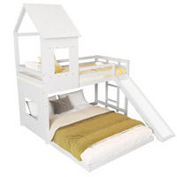 ETAGENBETT 90/200 & 140/200 cm mit Rutsche, Hausdesign und Leiter - Weiß, Holzwerkstoff (90/200cm) - OKMYHOME