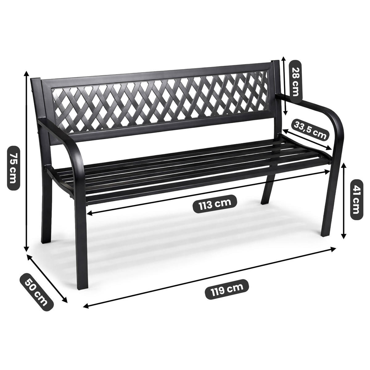 GARTENBANK KALIA Schwarz 119 x 75 x 50 cm - Schwarz, Metall (119/75/50cm) - Akord