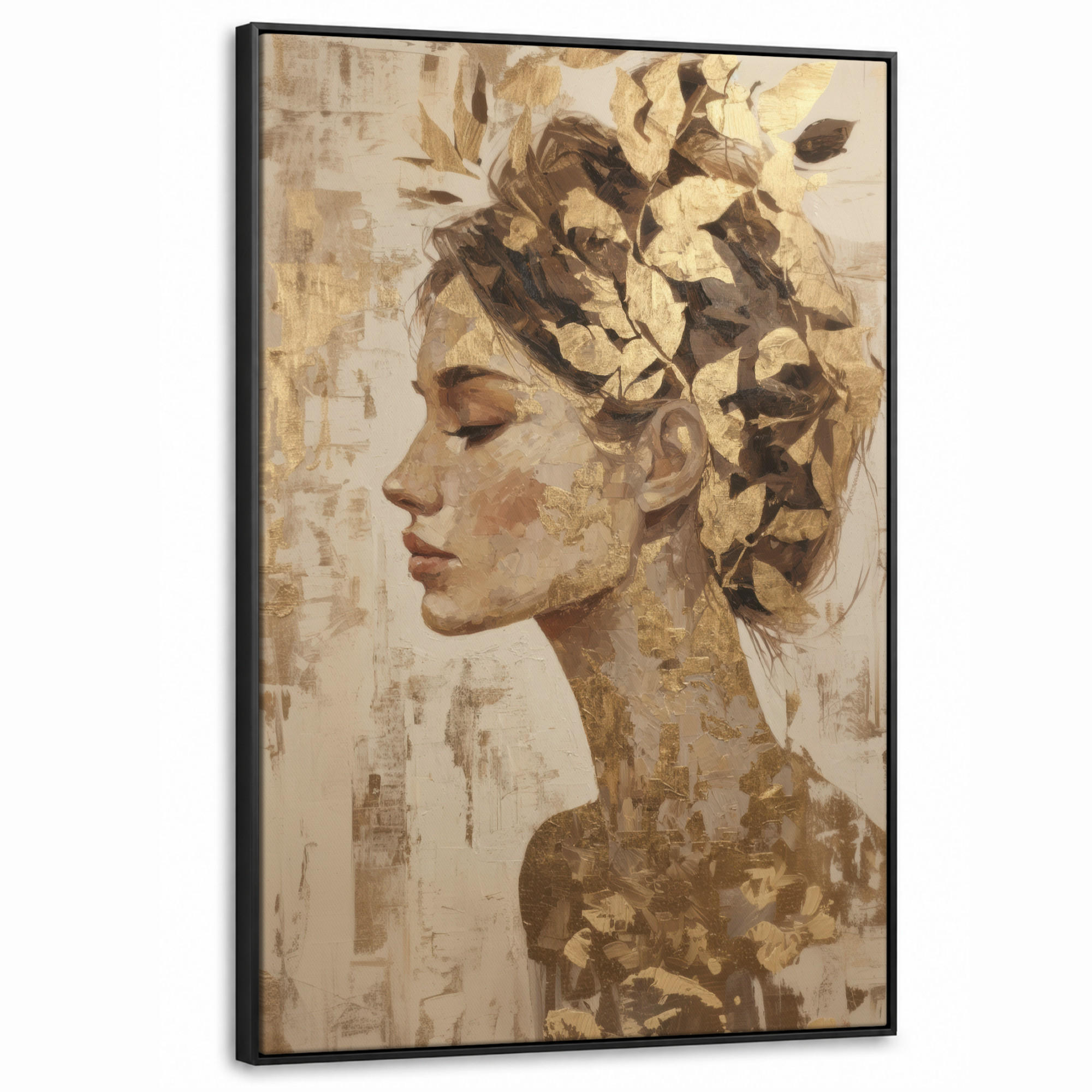 LEINWAND Bilder mit Rahmen - Frau - Gold - Abstrakt - Textur - 80x120 - Goldfarben, Textil (80/120cm) - MuchoWow