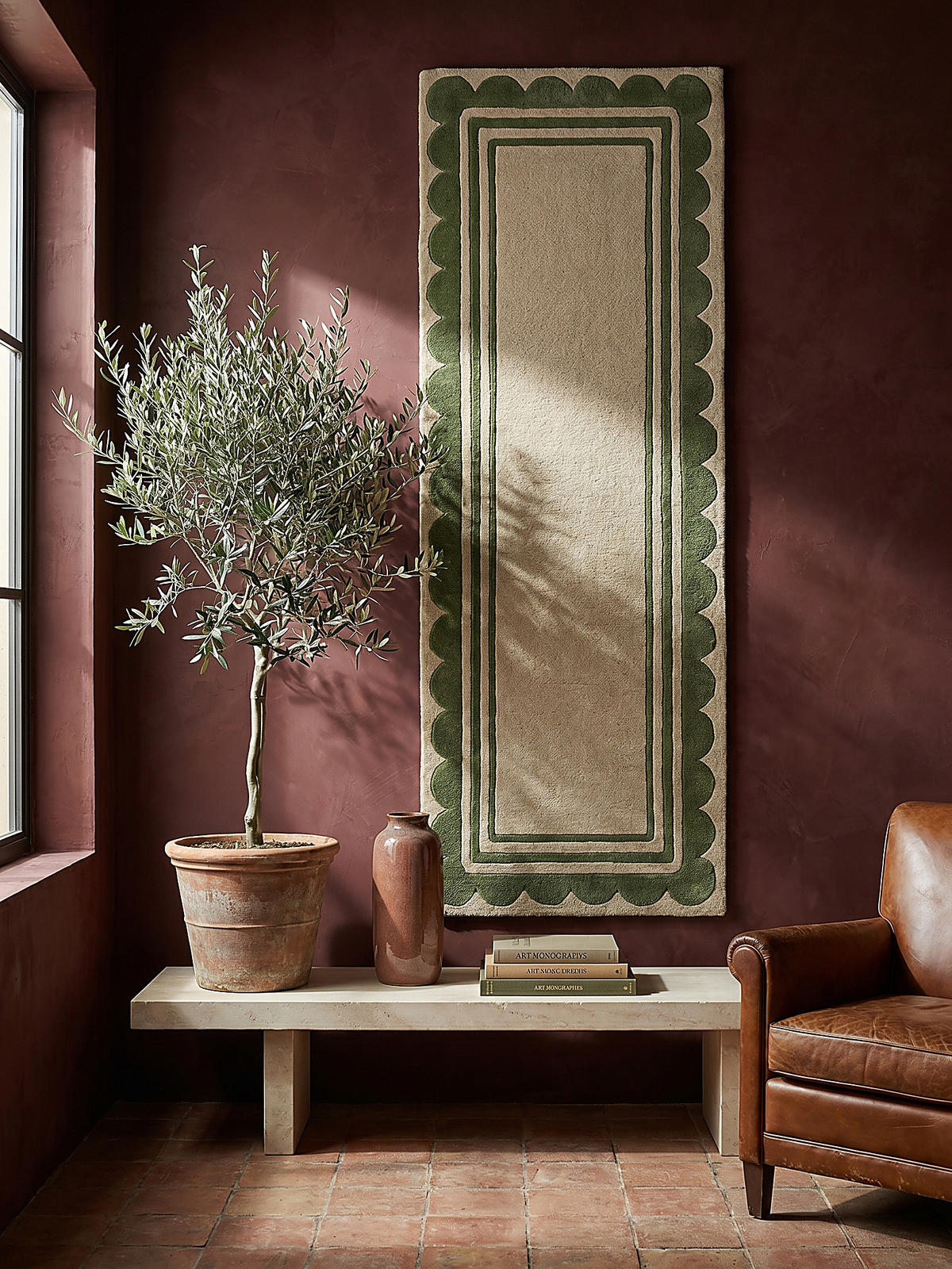 WOLLTEPPICH WENSUM, mit grafischem Muster mit Rahmen, Grün-Beige, 80 x 230 cm - Grün, Textil (80/230cm) - KADIMA DESIGN
