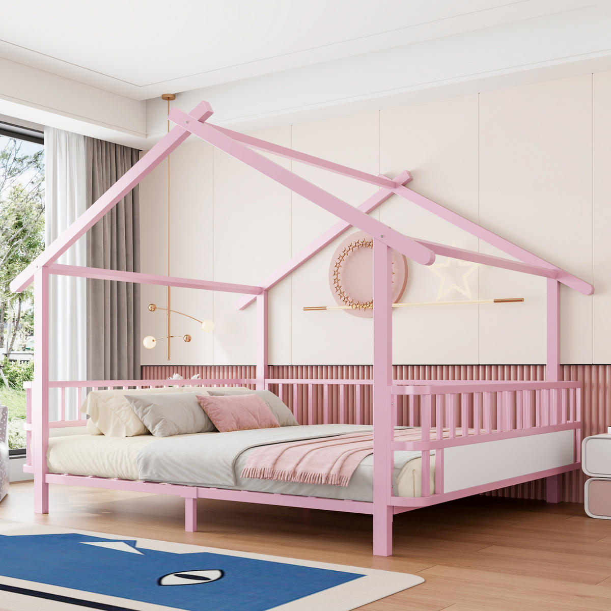KINDERBETT 140/200 cm Rosa mit Sicherheitsgitter aus Metall - Rosa, Metall (140/200cm) - MIVRAY