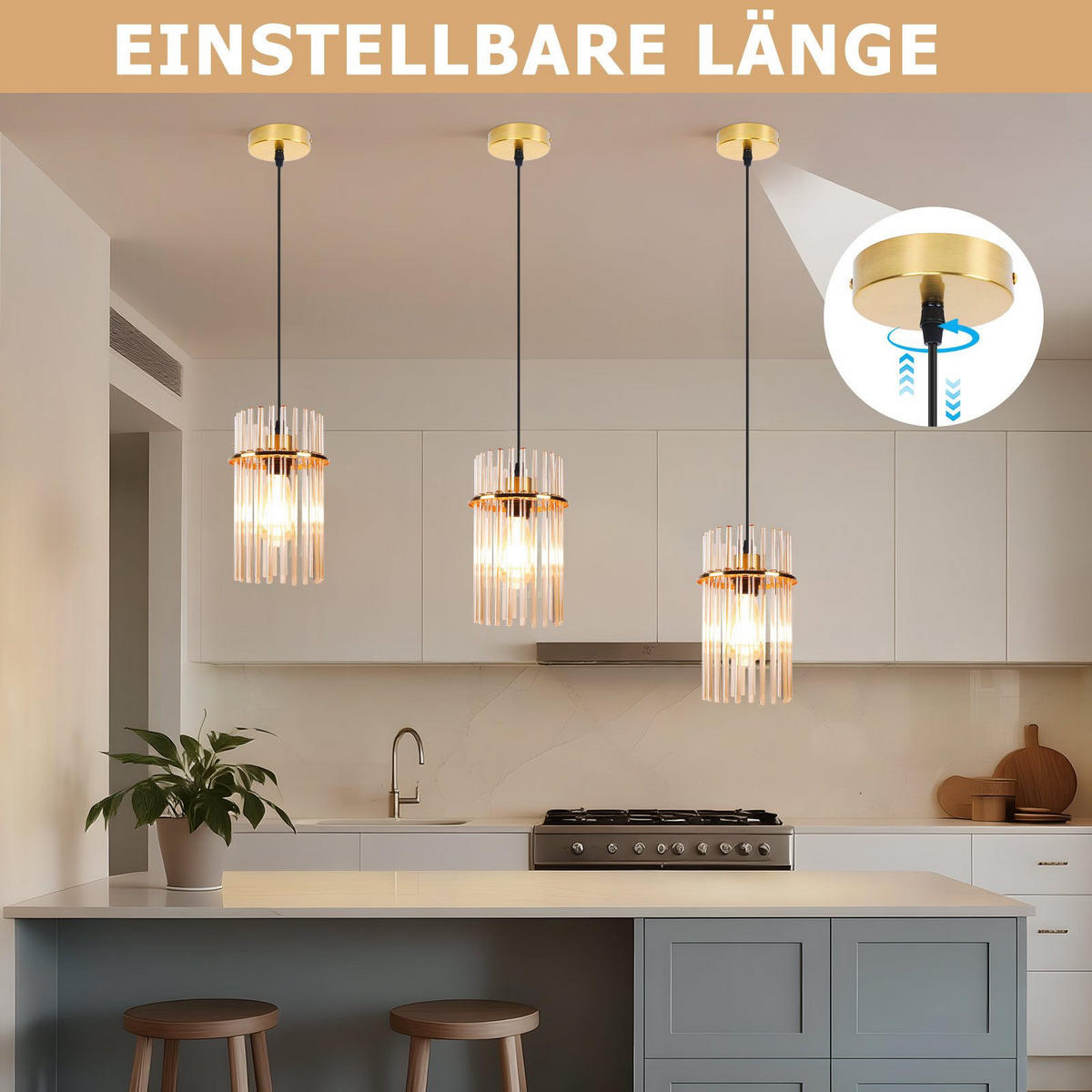 PENDELLEUCHTE ARNSBERG Ⅲ 16/10/150 cm - Goldfarben, Metall (16/10/150cm) - Nettlife