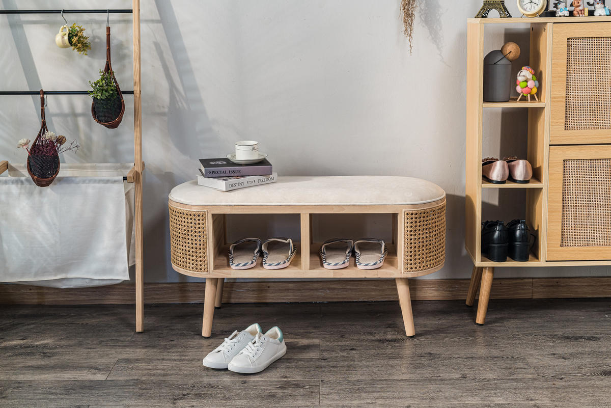SITZBANK Rattan Beige - Beige, Holz (90/45.5/35cm) - Nordlys