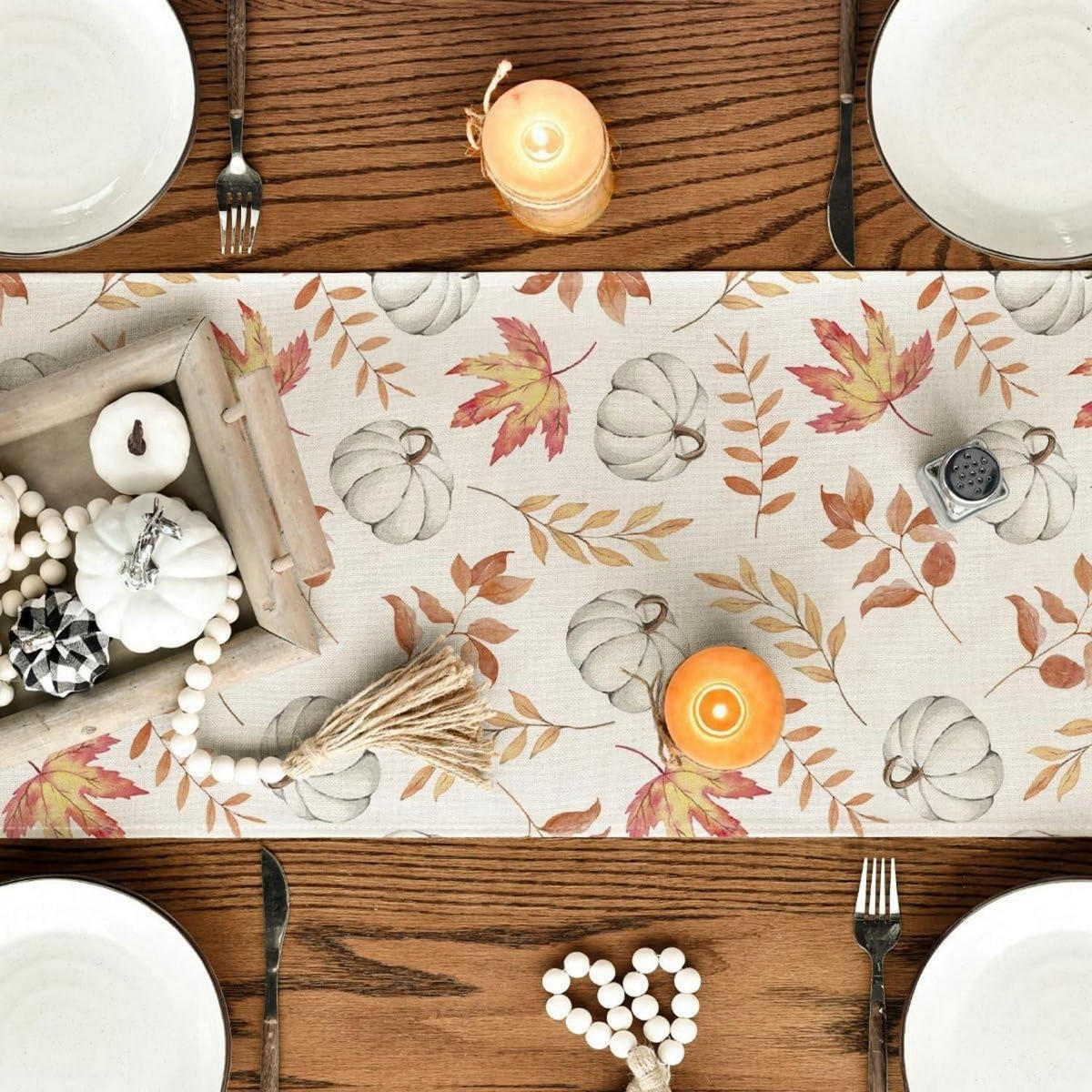 TISCHLÄUFER Herbstmotiv Kürbisse 40 x 240 cm - Creme, Textil (240/40/1.5cm)