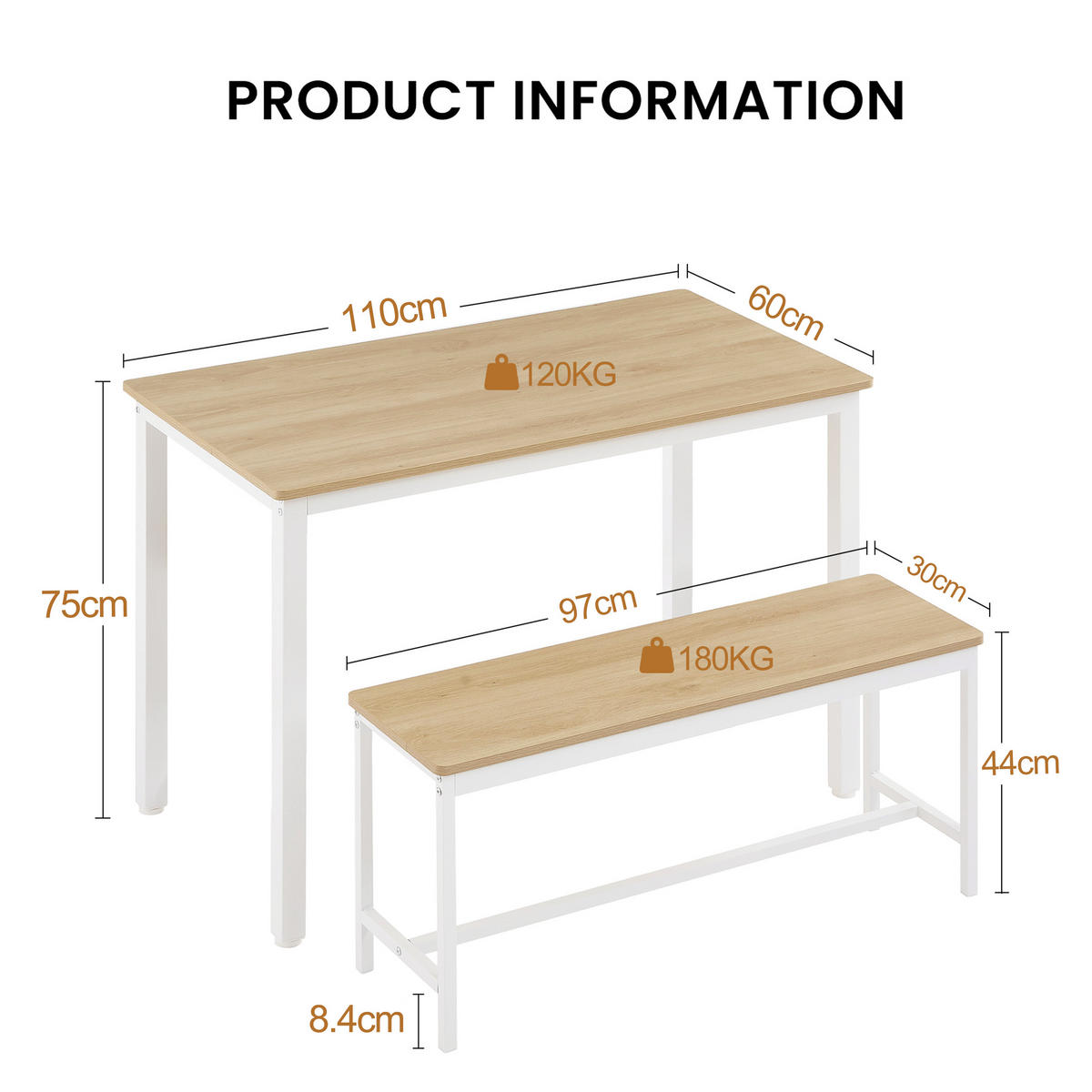 ESSGRUPPE DE-39327 4-teilig, mit 2 Bänken Natur - Naturfarben, Holzwerkstoff (110/75/60cm) - ComfortXL