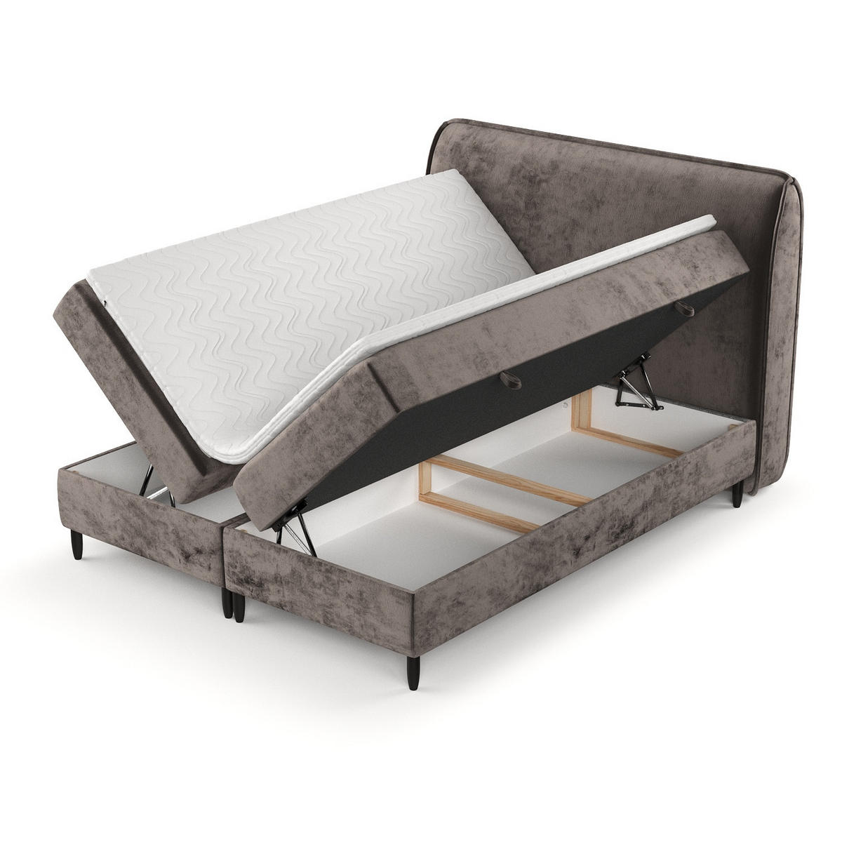 BOXBETT Lunaro 140/200 cm Braun im Lotta Stoff - Schwarz/Braun, Holz/Holzwerkstoff (140/200cm) - AltaBeds
