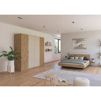 SCHLAFZIMMER Monza in Eiche Artisan und Beige mit Bettanlage 160x200cm, 2 Nachttischen und Drehtürenkleiderschrank 4türig ohne Spiegel - Braun, Holzwerkstoff (80/200/120cm)