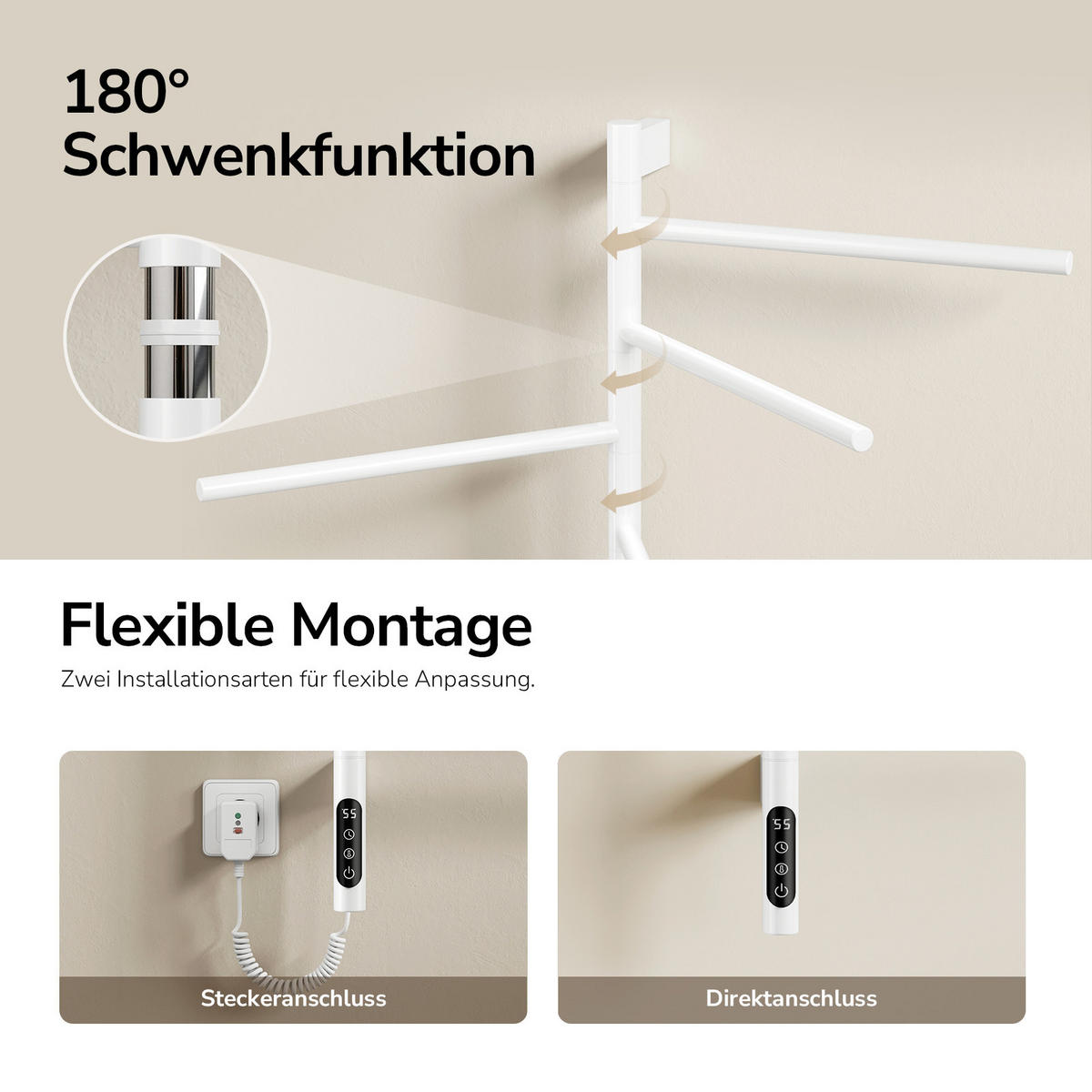 HEIZKÖRPER elektrisch 78,2 x 45 cm mit Smart-Steuerung Weiß - Weiß, Metall (45/78.2/10cm) - EMKE