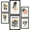 POSTER Set Mit 6 Schwarze Tintenblumen Größe A3 & A4 Schwarzer Rahmen - Schwarz, Papier (29.7/1cm) - Nacnic