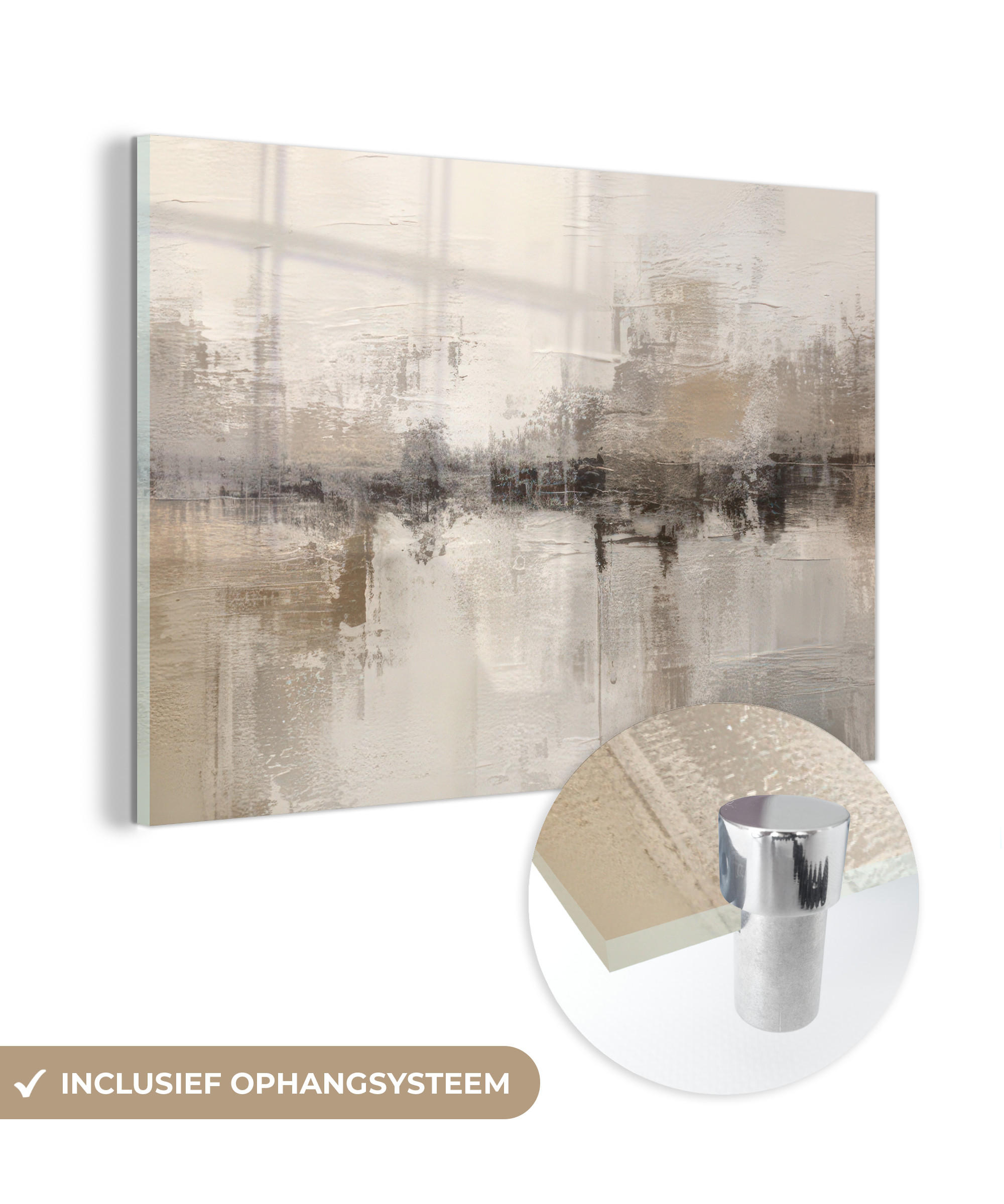 ACRYLGLASBILD Moderne Kunst - Abstrakt - Beige 90x60 cm - Beige, Glas (90/60cm) - MuchoWow