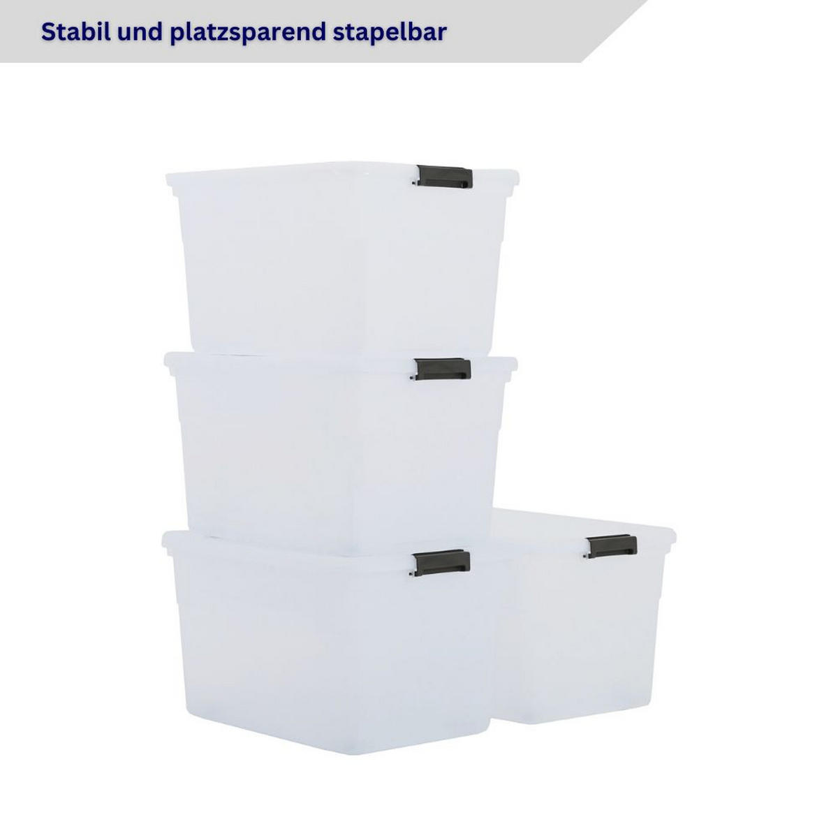 AUFBEWAHRUNGSBOX mit Deckel 110L im 4er Set Extra Groß Rollen transparent stapelbar - Transparent, Kunststoff (65/38/48cm) - PROREGAL