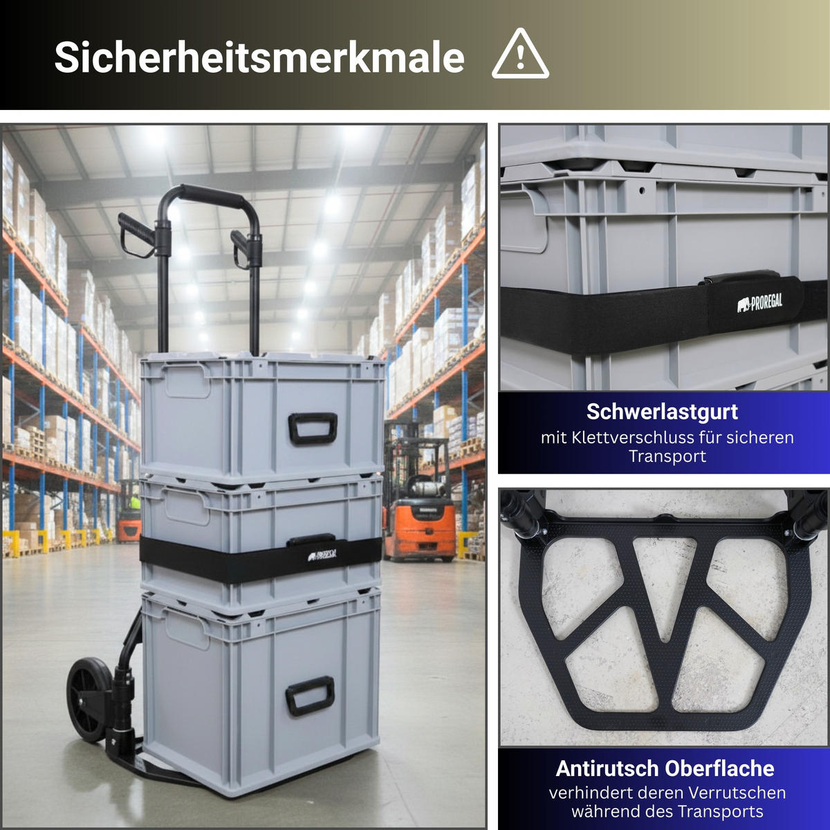 SACKKARRE Elephant klappbar 115x50x53cm Traglast 150kg AluminiumrahmenTRR Fachgummiräder Schwarz - Schwarz, Metall (53/50/115cm) - PROREGAL