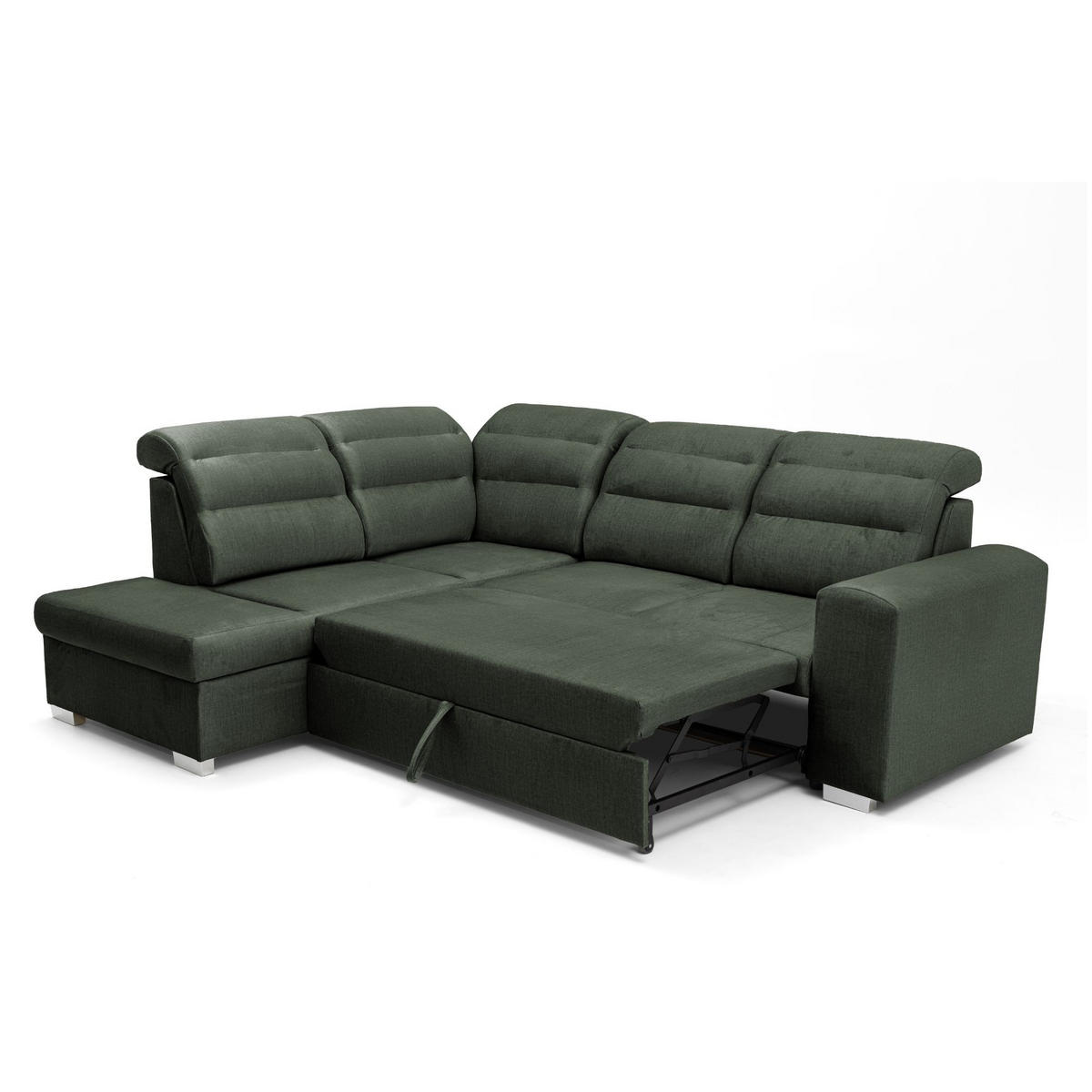 ECKSOFA CLOUD L Links mit Schlaffunktion 120x190 Velours Dunkelgrün - Chromfarben/Dunkelgrün, Holz/Kunststoff (202/260cm) - Muffo