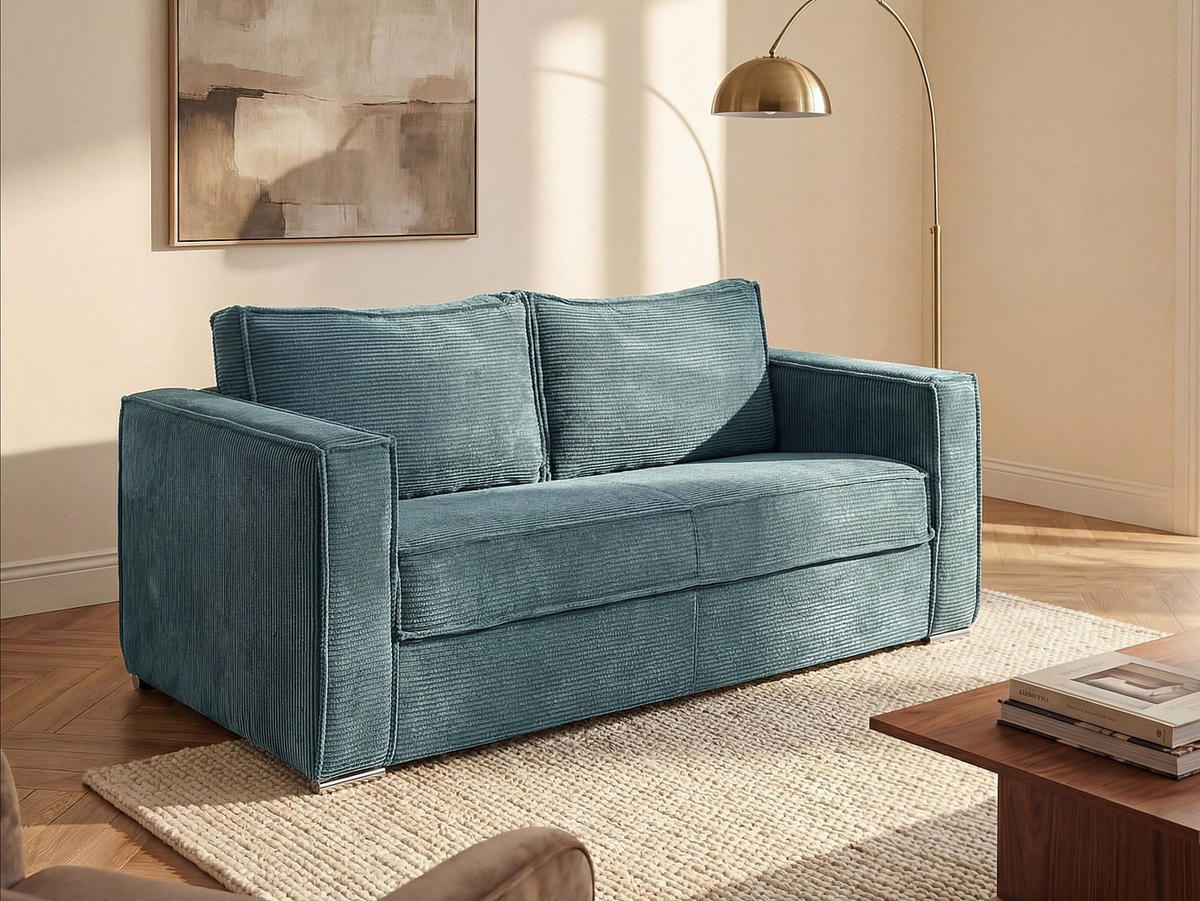 SCHLAFSOFA - 3 Personen - samt - türkisblau Loreto - Türkis, Textil (195/90/223cm) - Vente-Unique
