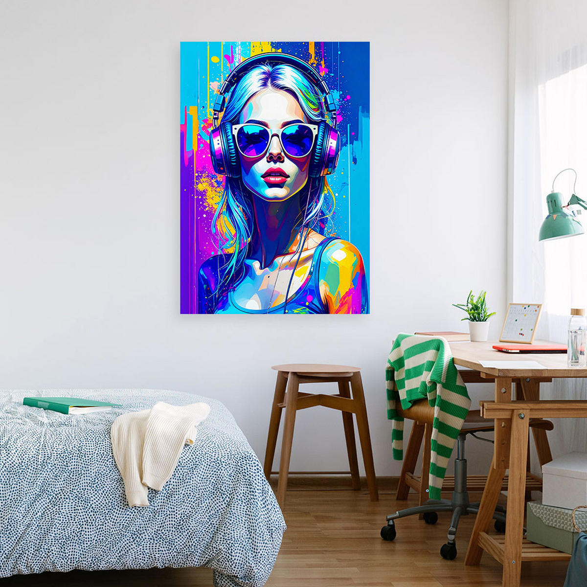 LEINWANDBILD Abstrakt bunte Frau mit Brille 60x90cm - Multicolor, Textil (60/90cm) - Feeby