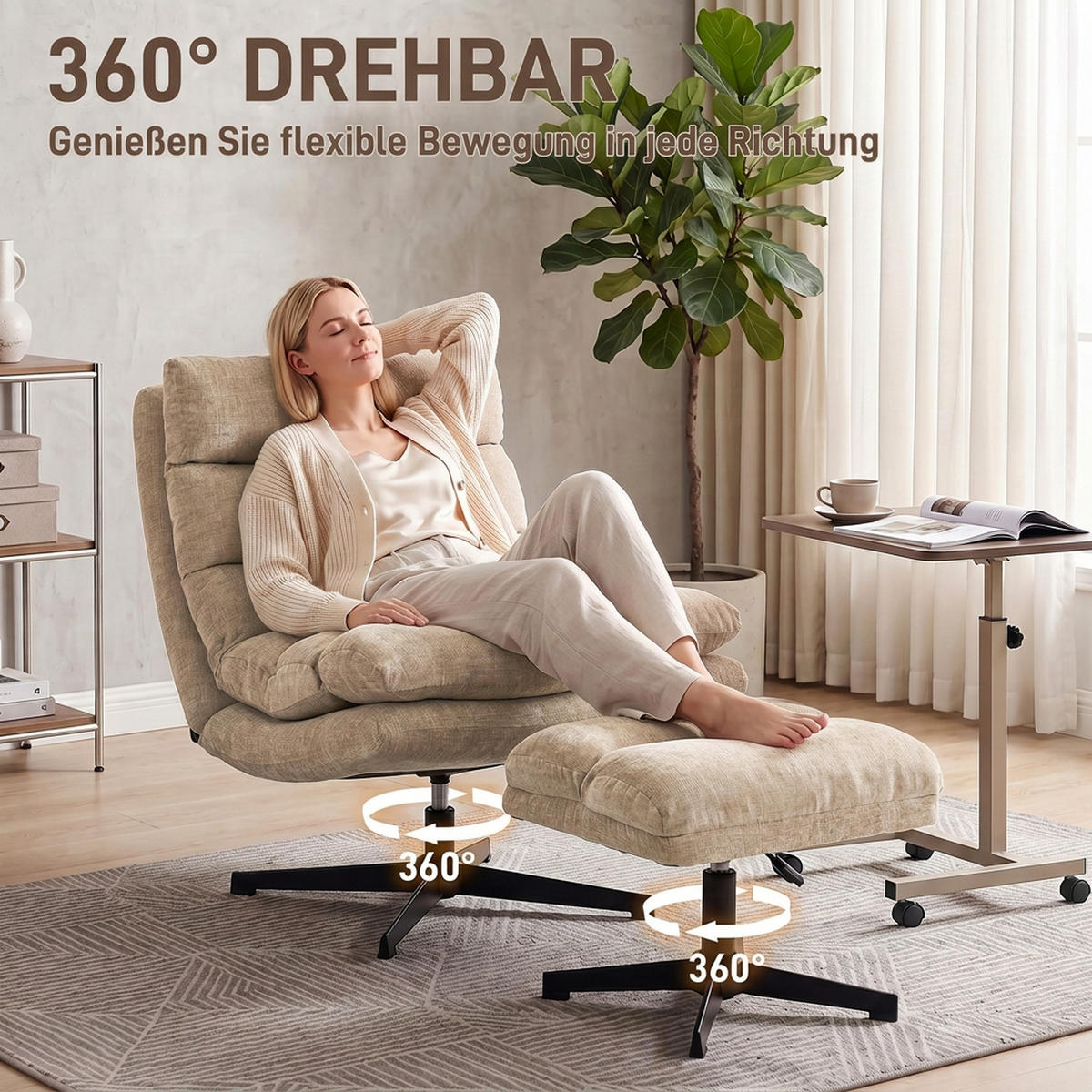 LOUNGESESSEL-MIT-FUSSHOCKER 2er Set Polyester Braun - Schwarz/Braun, Textil/Metall (79/88/94cm) - HOMCOM