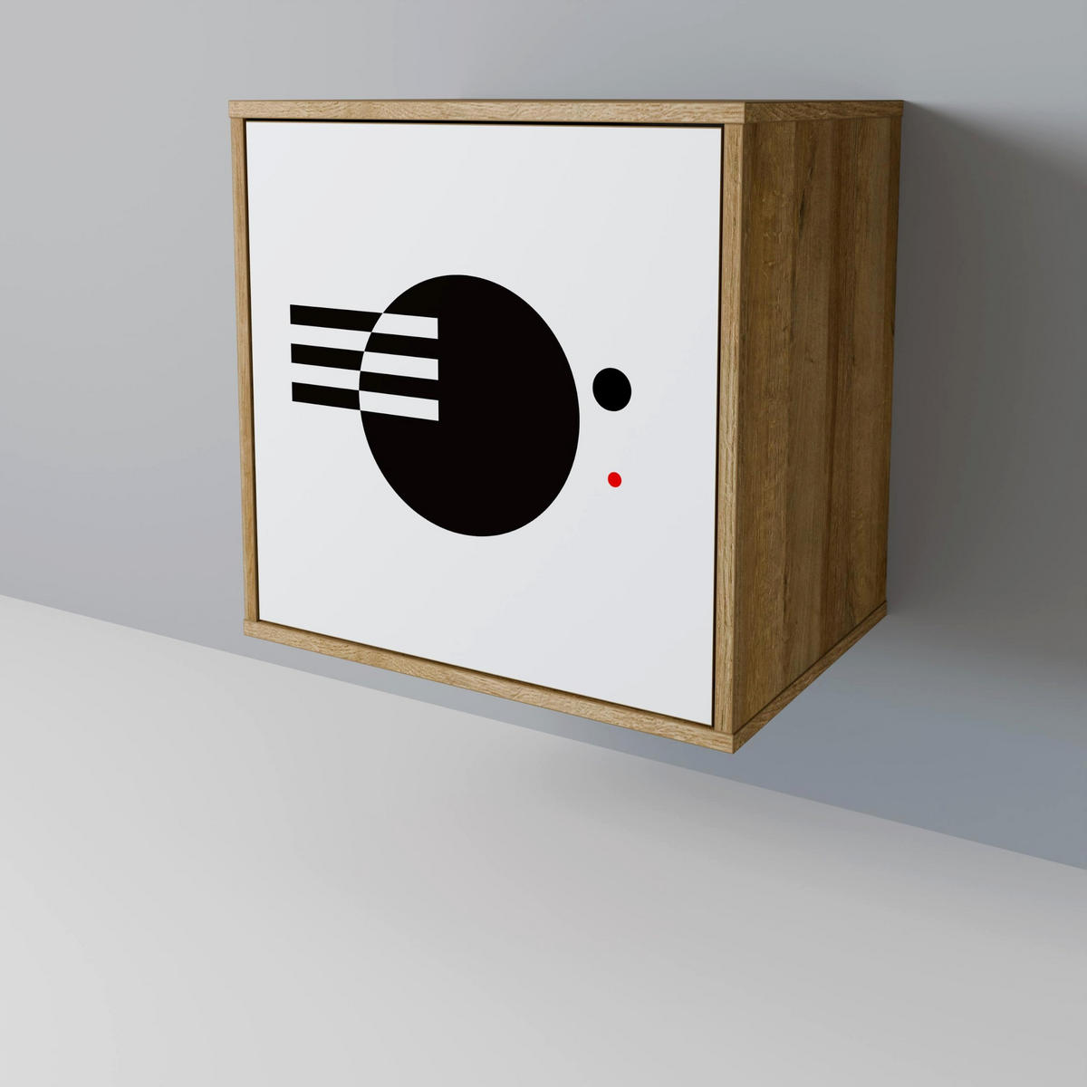 SIDEBOARD BLACK AND WHITE COMBINATION, Eichefarben, 57,5x42x70,5 cm, Schwarze Metall-Sternfüße - Eichefarben/Multicolor, Holzwerkstoff/Metall (57.5/70.5/42cm) - SpaceRebels