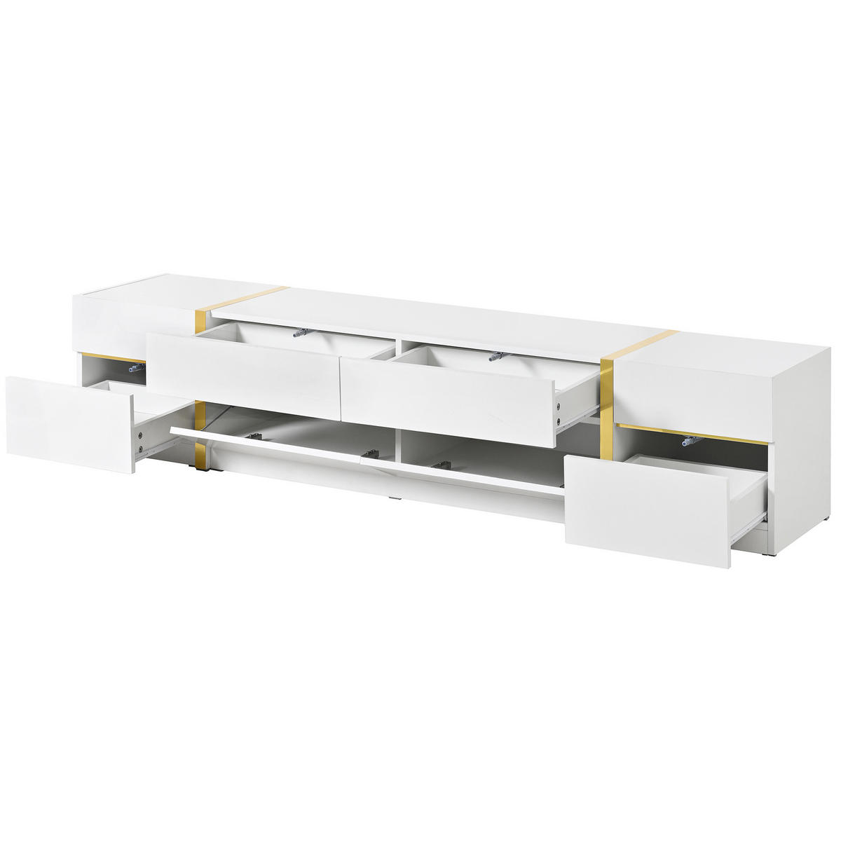 TV-SCHRANK aus MDF und Spanplatte 180x40x38 cm Weiß mit 4 Schubladen und 2 Türen, Hochglanzdesign - Weiß, Holzwerkstoff (180/38/40cm) - Modfu