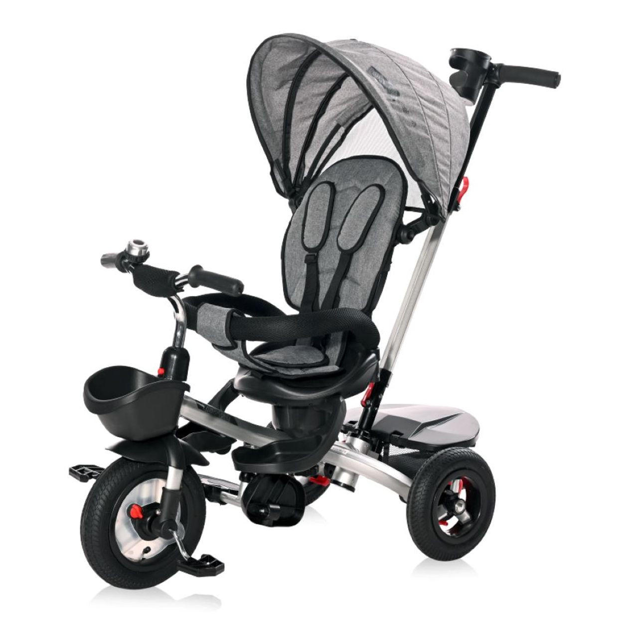 DREIRAD Zippy 3 in 1 grau umkehrbarer Sitz umbaubar Luftreifen Freilauf Gurt - Grau, Metall (92/50/100cm) - Lorelli