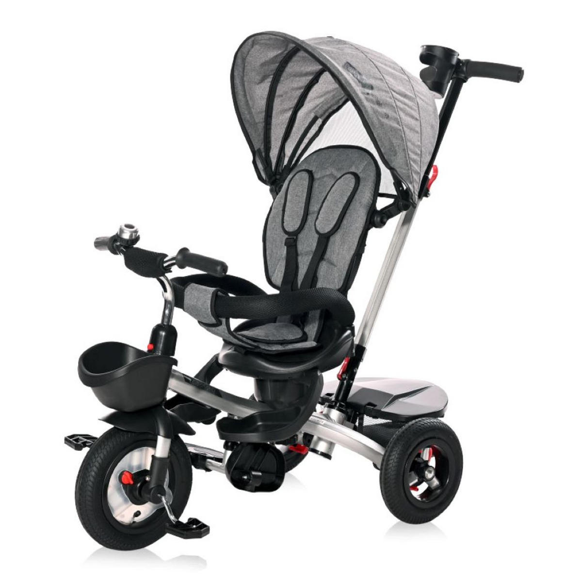 DREIRAD Zippy 3 in 1 grau umkehrbarer Sitz umbaubar Luftreifen Freilauf Gurt - Grau, Metall (92/50/100cm) - Lorelli