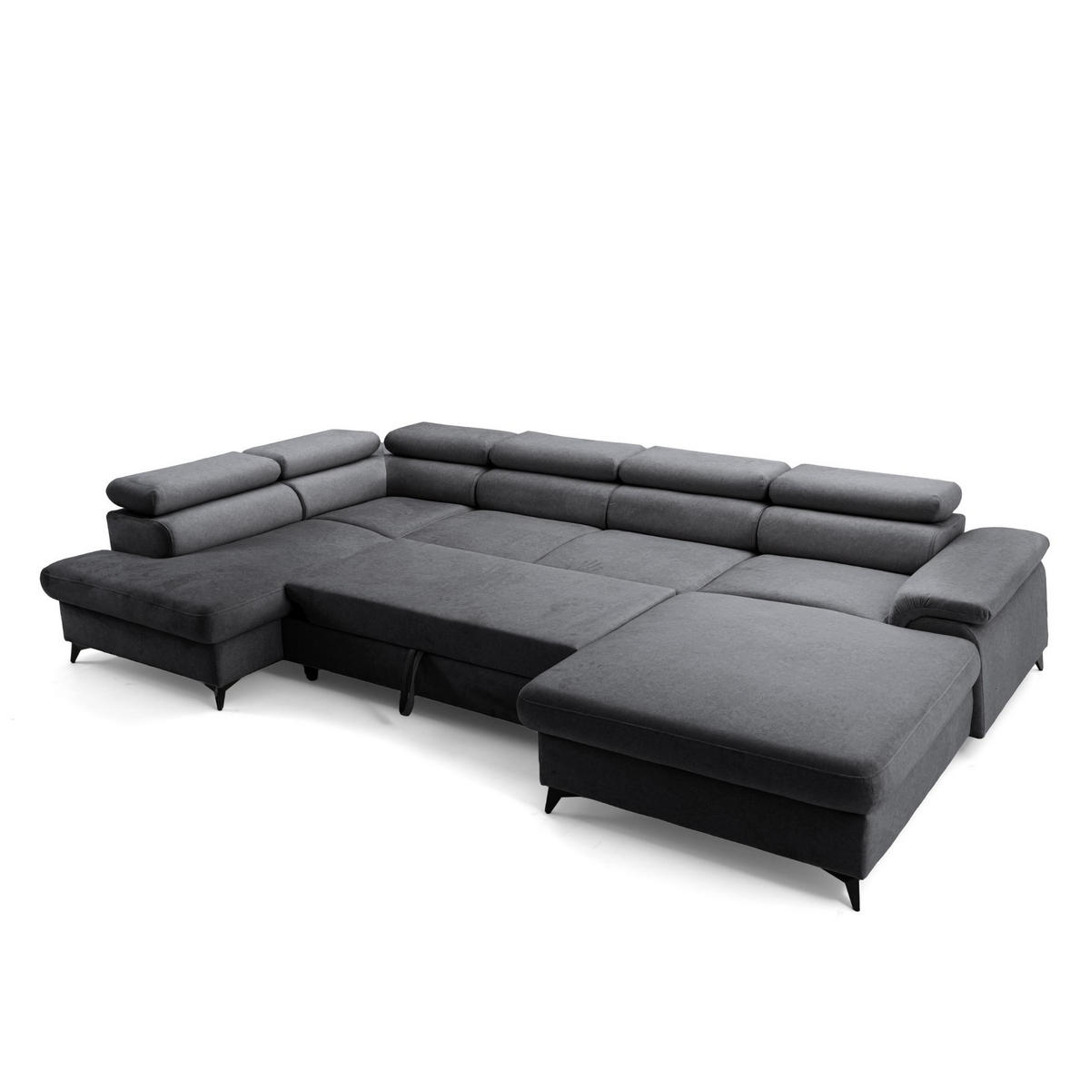 ECKSOFA U-Form PLAZA U Links mit Schlaffunktion 125x256 Velours Anthrazit - Anthrazit/Schwarz, Holz/Kunststoff (210/95/350cm) - Muffo