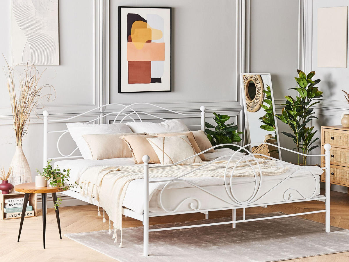 METALLBETT 160/200 cm Weiß Lyra - Weiß, Metall (160/200cm) - Beliani