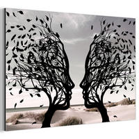 METALLBILD Strand - Meer - Menschen - Baum - Moderne Kunst 90x60 cm - Hellgrau, Metall (90/60cm) - MuchoWow