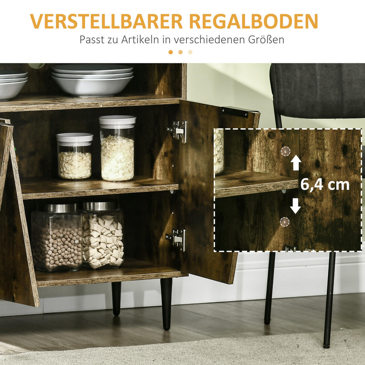 KOMMODE, Spanplatte, Rustikales Braun+Schwarz - Braun, Kunststoff (40/83/147cm) - HOMCOM