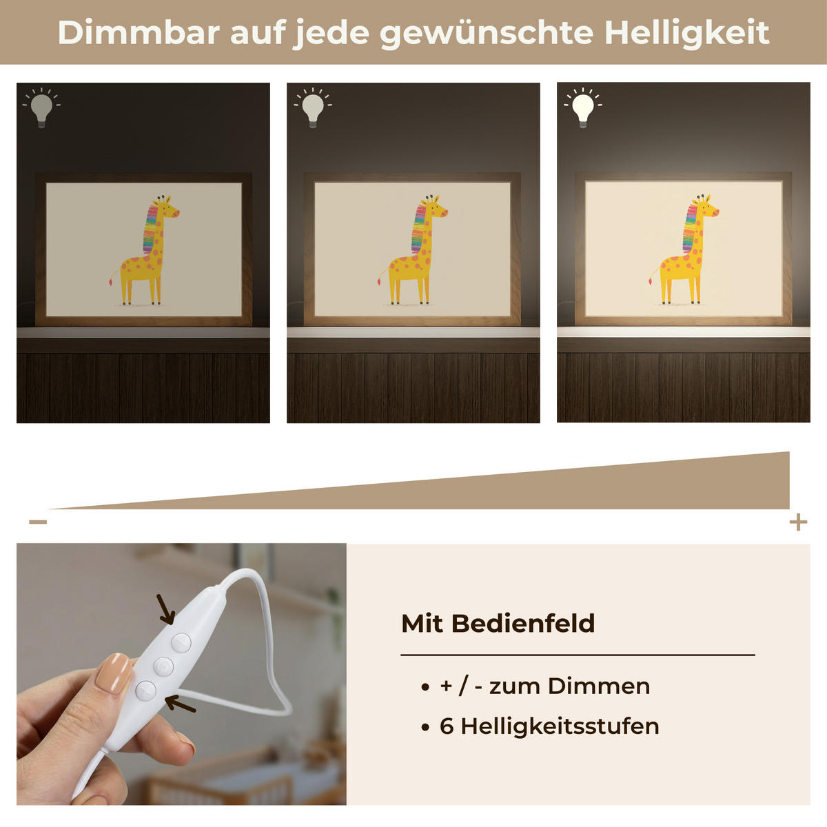 NACHTTISCHLAMPE Giraffe - Regenbogenmähne - Beige 30x20 cm - Beige, Holzwerkstoff (8/30/20cm)